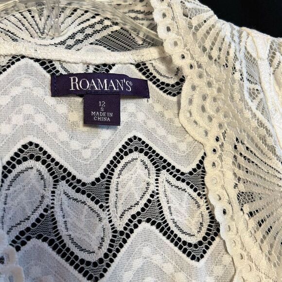 Roaman’s size 12 ivory white cover up lace fringe trim never worn - Picture 5 of 7